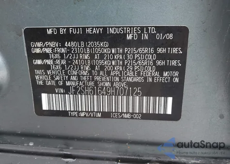 2009 Subaru Forester 2.5X z USA, uszkodzony, nr VIN JF2SH61649H707125